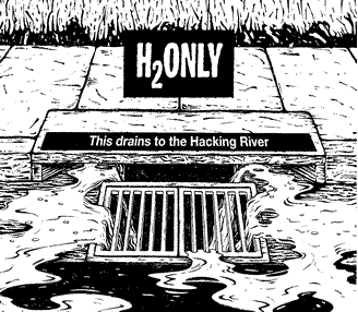 Part of the public education program. Drains are stencilled with H2ONLY to encourage people not to dump waste. Other stencilling programs include stamping new Pit Lintels during manufacture and identifying which waterway the runoff drains to (Source: EPA) 