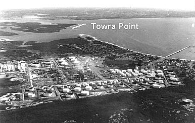 Aerial view of Caltex Oil Refinery, the wharf, Kurnell Village and Silver Beach, 1978. (Photo: Caltex)
