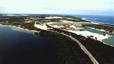 Aerial view, 1998, showing deep ponds where sand dunes formerly towered up to 200 feet. (Photo: Annette Hogan)