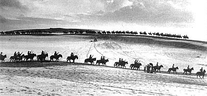 A scene from the movie 40,000 Horsemen, set in the Kurnell dunes, 1938.  National Film and Sound Archives