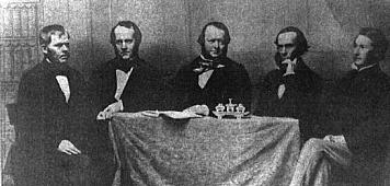 Executive Council of the first Responsible Government of NSW, 1856. Thomas Holt, Colonial Treasurer; Sir William Manning, Attorney-General; Sir Stuart Donaldson, Colonial Secretary; J.B. Darvall, Solicitor-General; George Nichols, Auditor-General. Mitchell Library