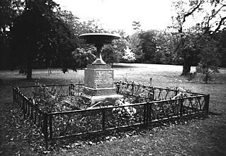 A granite urn marks the site of Cook's birthplace cottage, photographed in 1995 on the 267th anniversary of Cook's birth. Daphne Salt